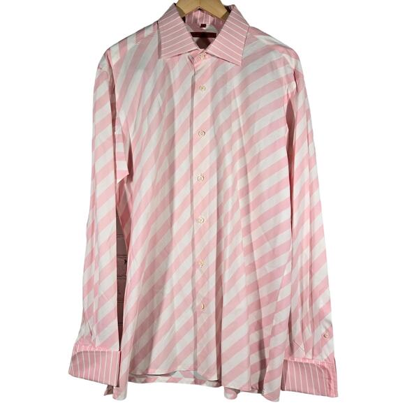 Luchiano Visconti Italia Pink & White Stripe Long‎ Sleeve Button Down Shirt XL - Picture 1 of 10